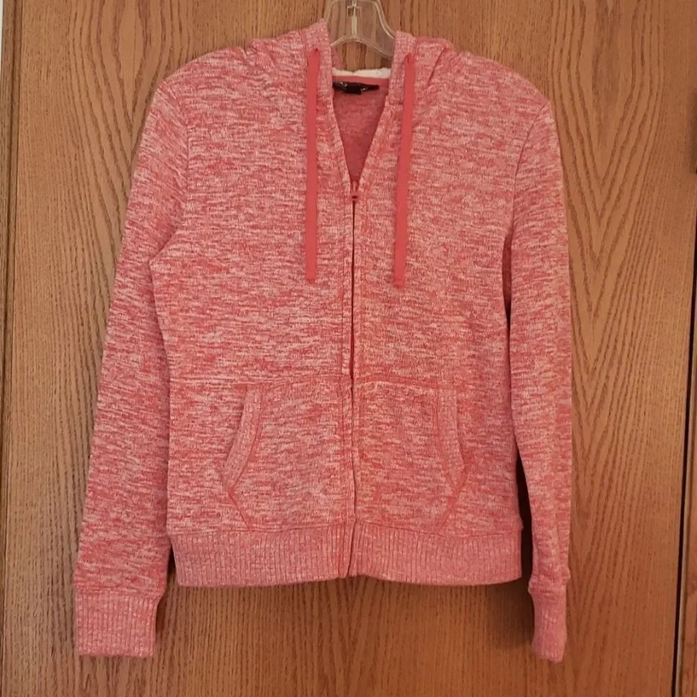 EUC Almost Famous Marled Coral Full Zip Hooded Sweater Sz M